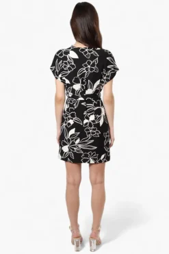 Majora Belted Floral Crossover Day Dress - Black