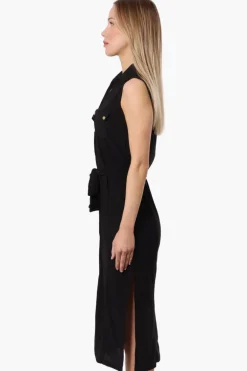 Majora Button Down Belted Maxi Dress - Black