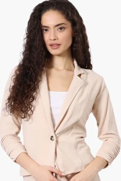 Majora Cinched Sleeve Single Button Blazer - Cream