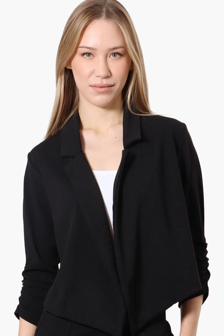 Majora Cropped 3/4 Sleeve Open Blazer - Black