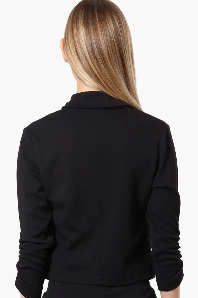 Majora Cropped 3/4 Sleeve Open Blazer - Black