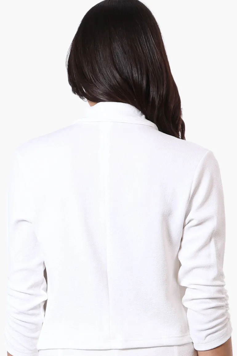 Majora Cropped 3/4 Sleeve Open Blazer - White