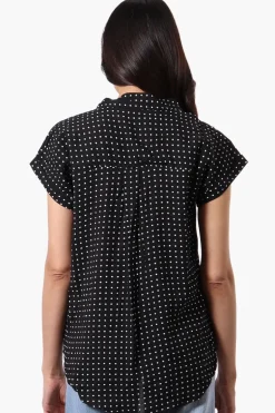 Majora Dotted Pattern Camp Collar Button Up Shirt - Black