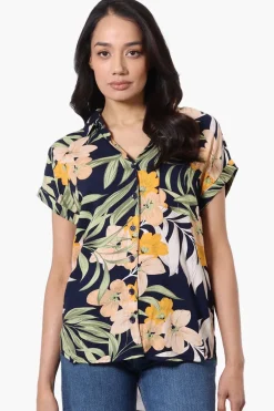 Majora Floral Button Down Shirt - Navy