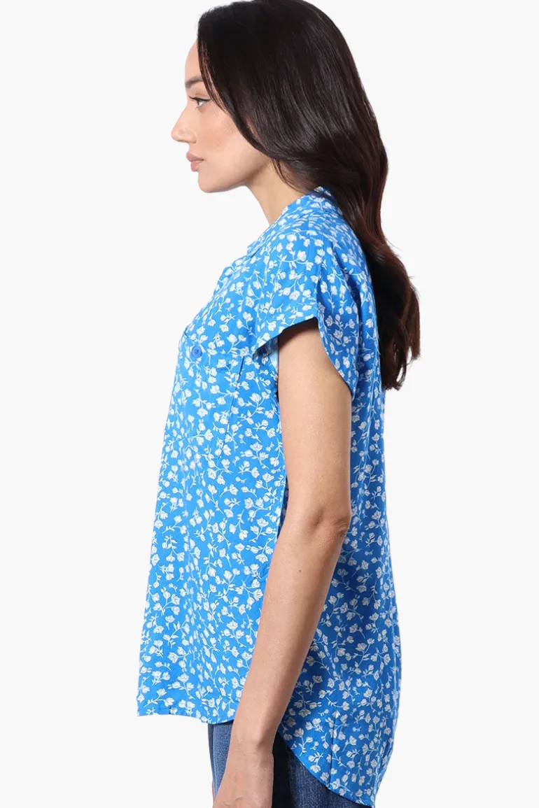 Majora Floral Button Down Shirt - Blue