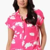 Majora Floral Camp Collar Button Up Shirt - Pink