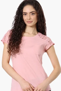 Majora Floral Lace Cap Sleeve Tee - Pink