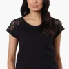 Majora Floral Lace Cap Sleeve Tee - Black