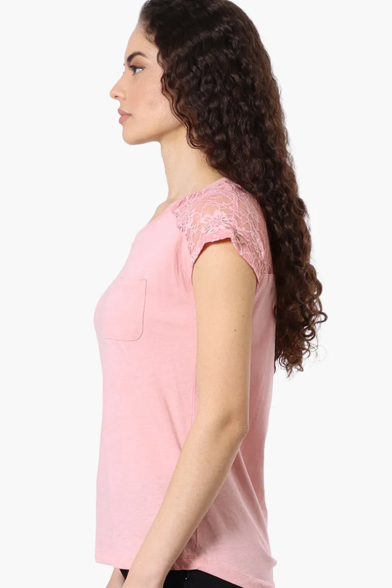 Majora Floral Lace Cap Sleeve Tee - Pink