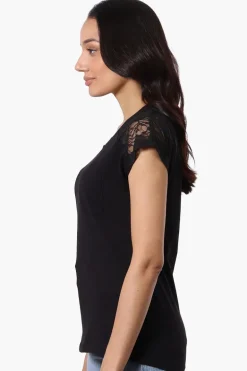 Majora Floral Lace Cap Sleeve Tee - Black