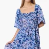 Majora Floral Puff Sleeve Smocked Day Dress - Blue