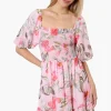 Majora Floral Puff Sleeve Smocked Day Dress - Pink