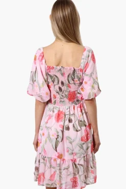 Majora Floral Puff Sleeve Smocked Day Dress - Pink