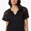 Majora Lace Cap Sleeve V-Neck Tee - Black