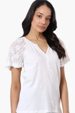 Majora Lace Cap Sleeve V-Neck Tee - White