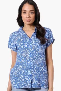 Majora Patterned Camp Collar Button Up Shirt - Blue