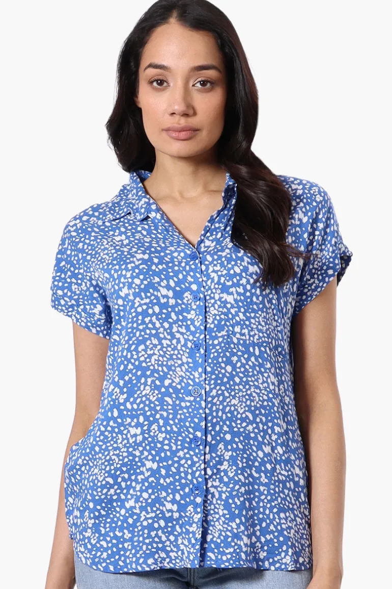 Majora Patterned Camp Collar Button Up Shirt - Blue
