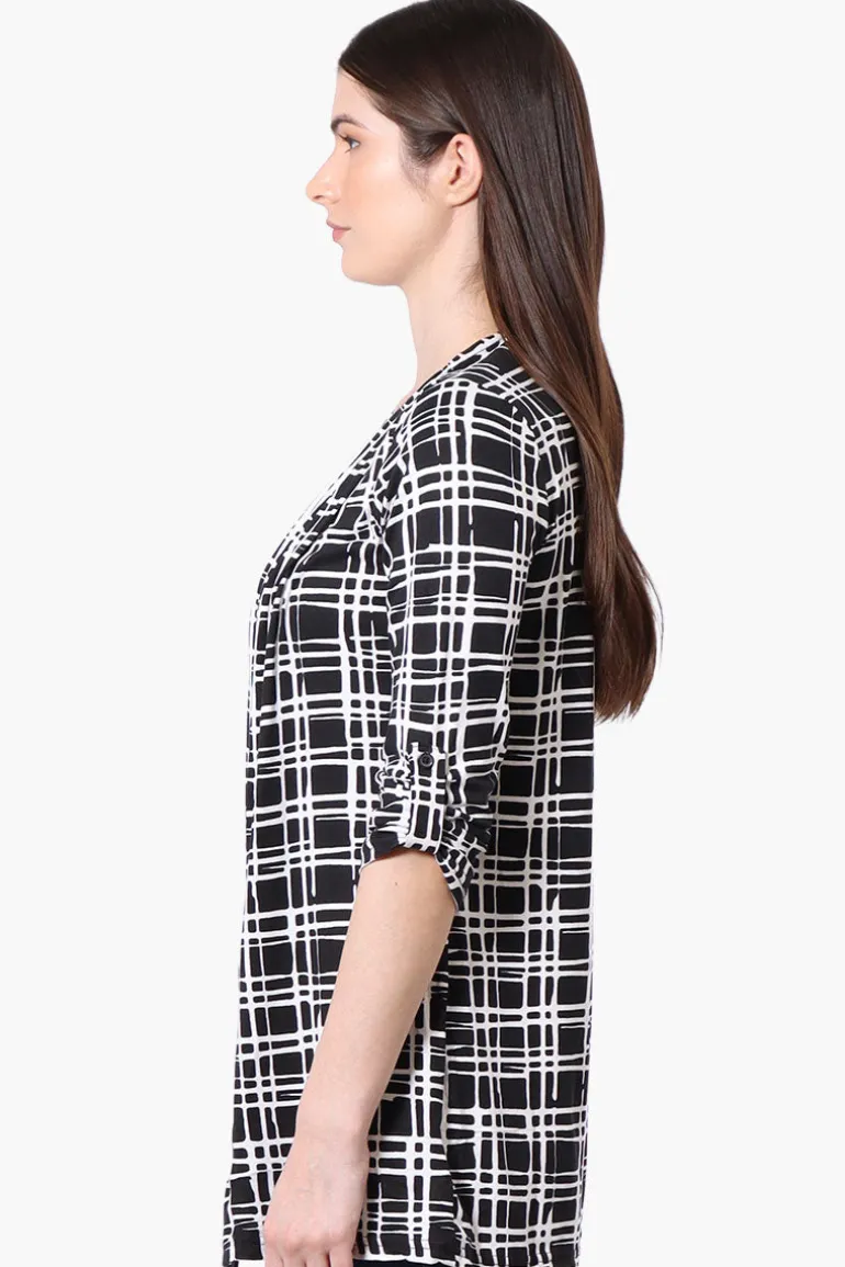 Majora Patterned Roll Up Sleeve Wrap Cardigan - Black