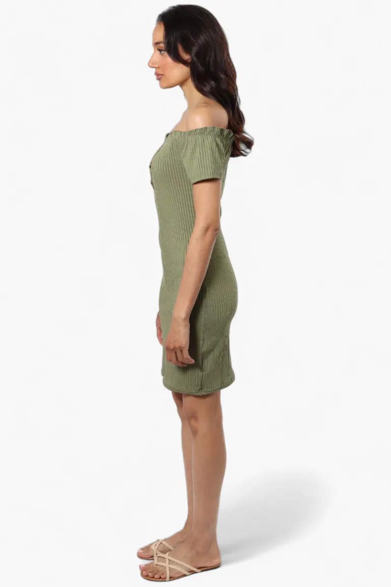 Majora Ribbed Off Shoulder Day Dress - Green