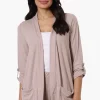 Majora Ribbed Roll Up Sleeve Wrap Cardigan - Beige