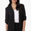 Majora Ribbed Roll Up Sleeve Wrap Cardigan - Black