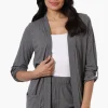 Majora Ribbed Roll Up Sleeve Wrap Cardigan - Grey