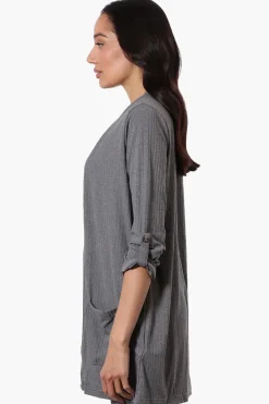 Majora Ribbed Roll Up Sleeve Wrap Cardigan - Grey