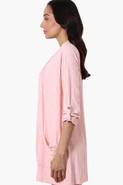 Majora Ribbed Roll Up Sleeve Wrap Cardigan - Pink