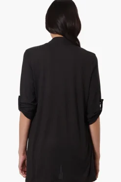 Majora Ribbed Roll Up Sleeve Wrap Cardigan - Black