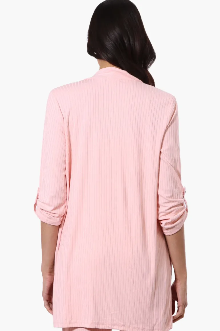 Majora Ribbed Roll Up Sleeve Wrap Cardigan - Pink