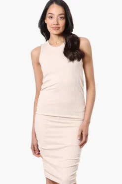 Majora Ribbed Sleeveless Ruched Side Day Dress - Cream