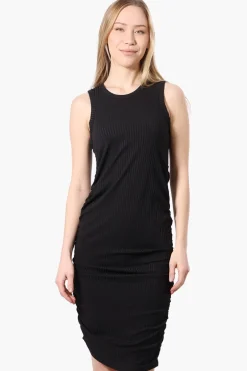 Majora Ribbed Sleeveless Ruched Side Day Dress - Black