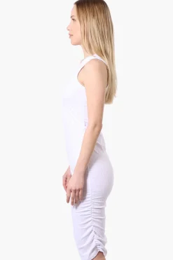 Majora Ribbed Sleeveless Ruched Side Day Dress - White