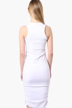 Majora Ribbed Sleeveless Ruched Side Day Dress - White