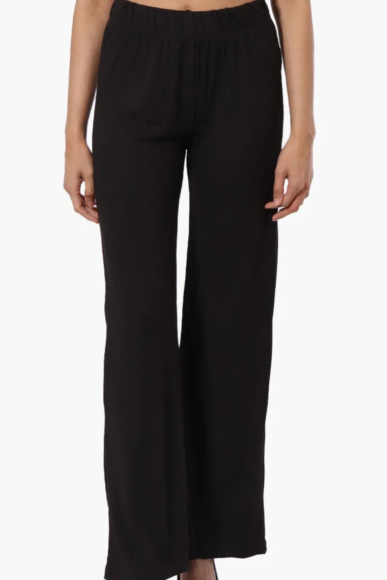 Majora Ribbed Wide Leg Pants - Black