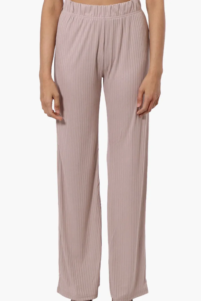 Majora Ribbed Wide Leg Pants - Beige
