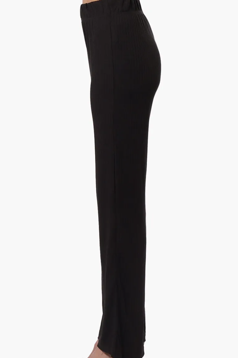 Majora Ribbed Wide Leg Pants - Black