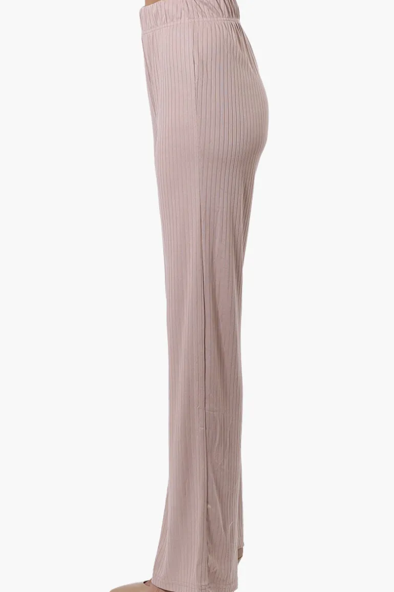 Majora Ribbed Wide Leg Pants - Beige