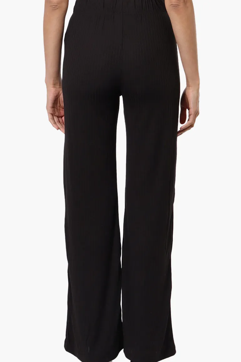 Majora Ribbed Wide Leg Pants - Black
