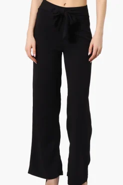 Majora Solid Belted Pants - Black