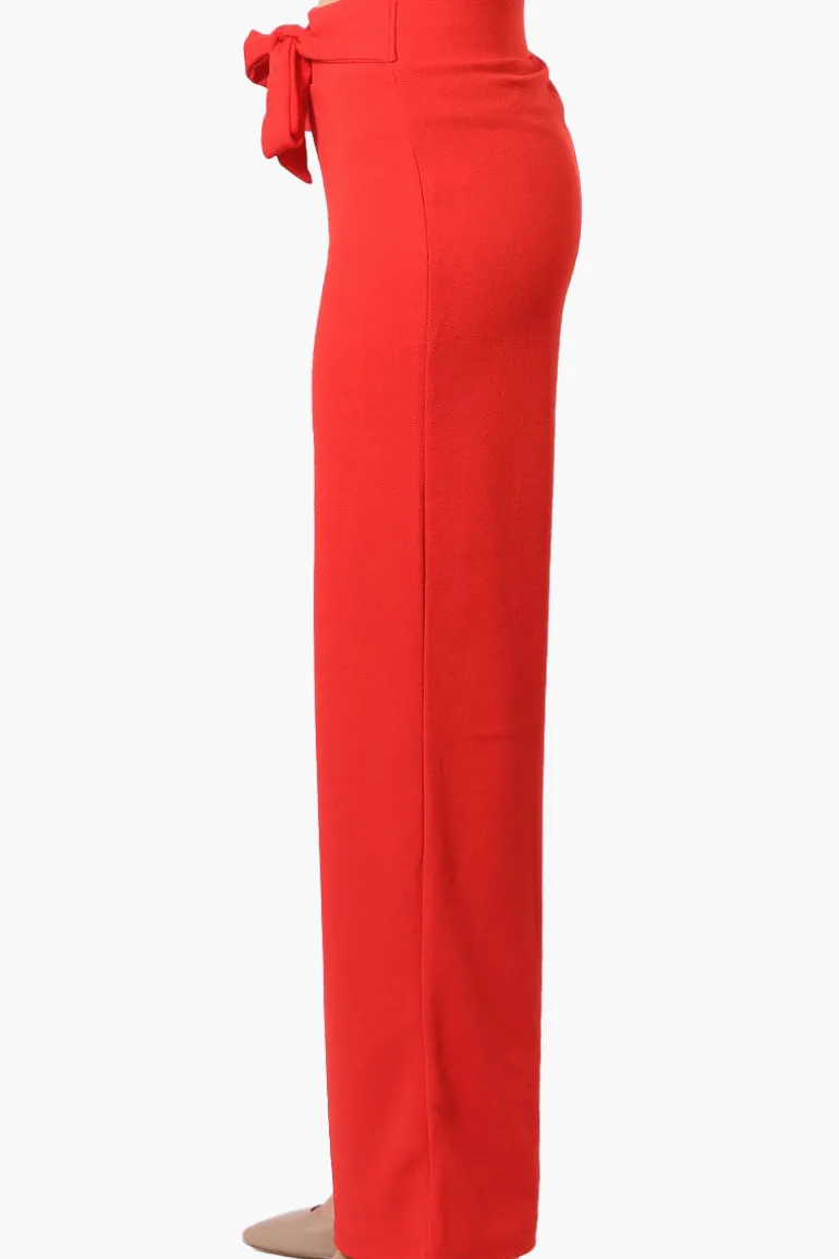 Majora Solid Belted Pants - Red