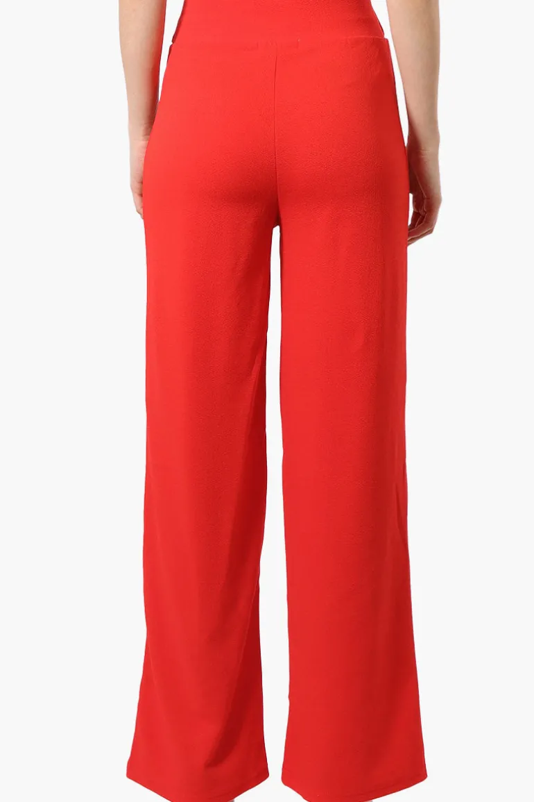 Majora Solid Belted Pants - Red