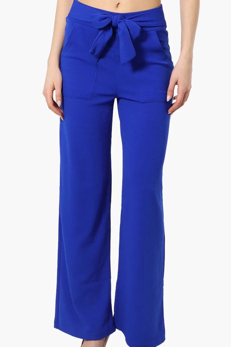 Majora Solid Large Pocket Belted Pants - Blue