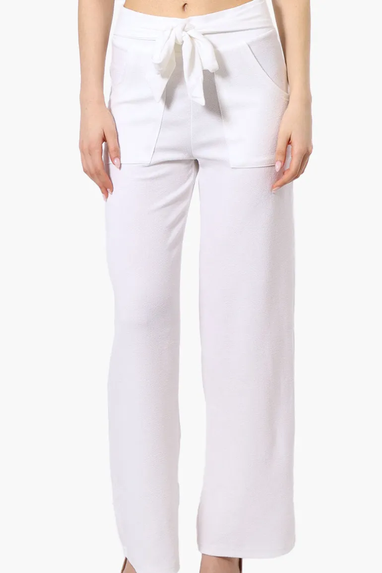 Majora Solid Large Pocket Belted Pants - White