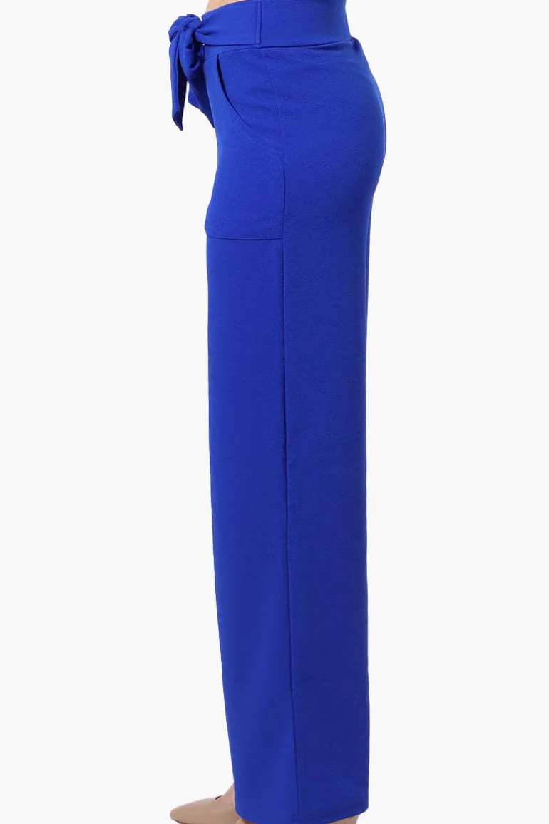 Majora Solid Large Pocket Belted Pants - Blue