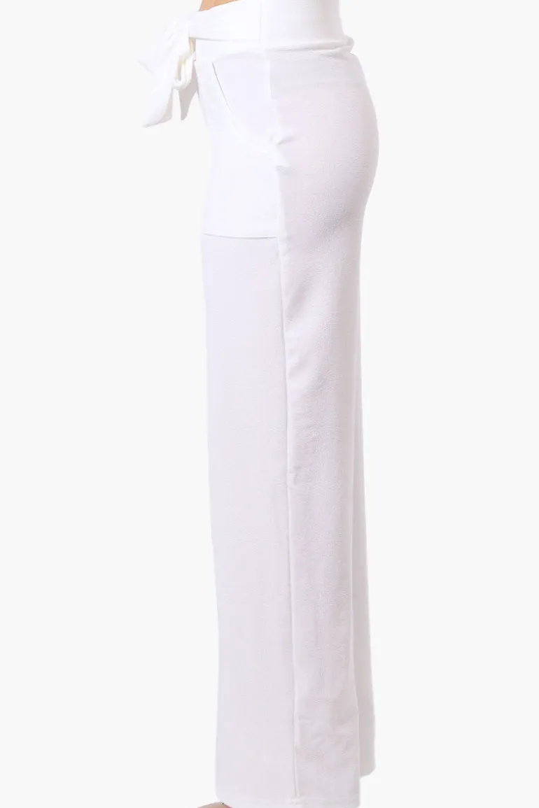 Majora Solid Large Pocket Belted Pants - White
