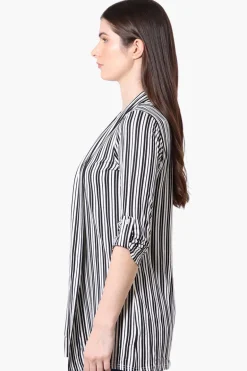 Majora Striped Roll Up Sleeve Wrap Cardigan - White