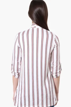 Majora Striped Roll Up Sleeve Wrap Cardigan - White