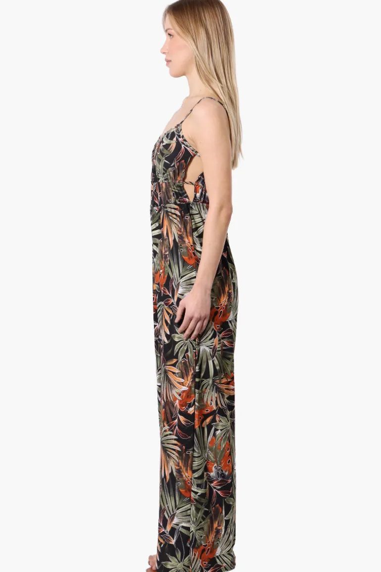 Majora Tropical Print Wide Leg Jumpsuit - Black