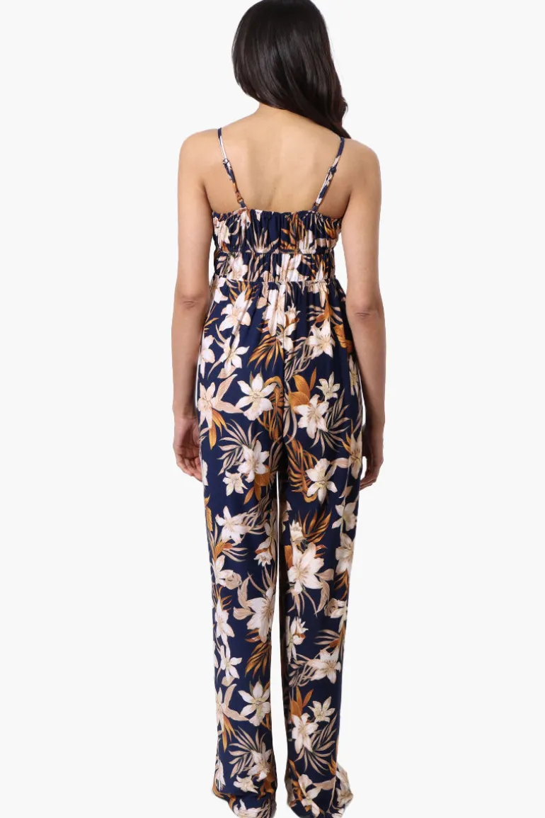 Majora Tropical Print Wide Leg Jumpsuit - Navy